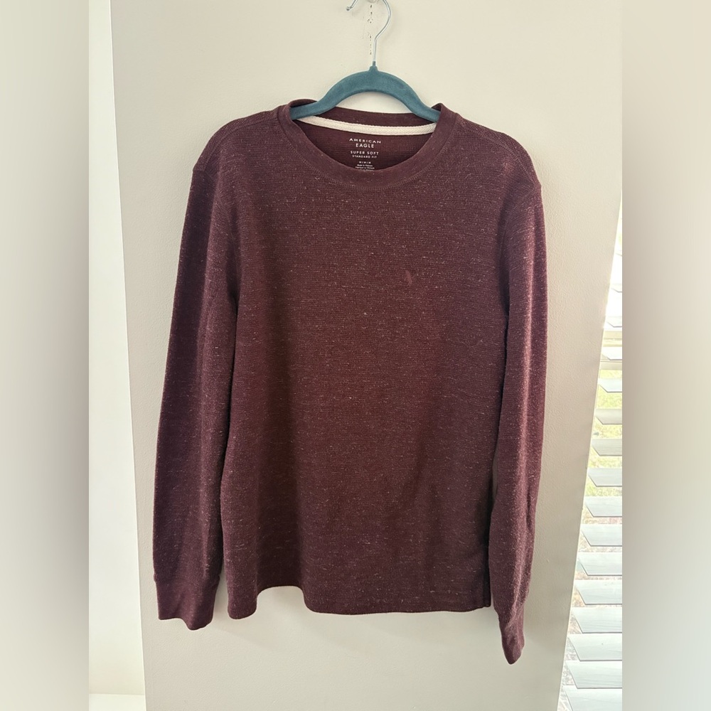 American Eagle Outfitters Men's Burgundy Crewneck Sweater
